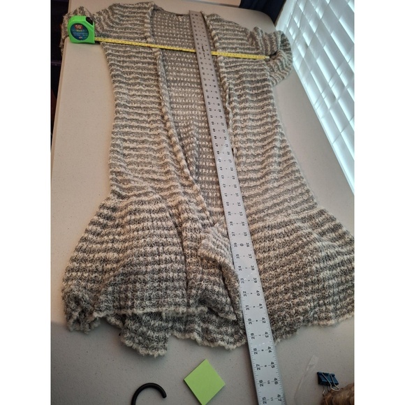Free People Small Gray Striped Long Flare Ruffle Accent Bohemian Duster Cardigan - Picture 4 of 8